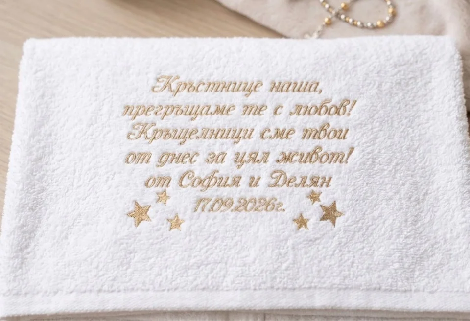 Хавлиени кърпи за кръщене Кърпа за кръщене с надпис за кръстника- 2